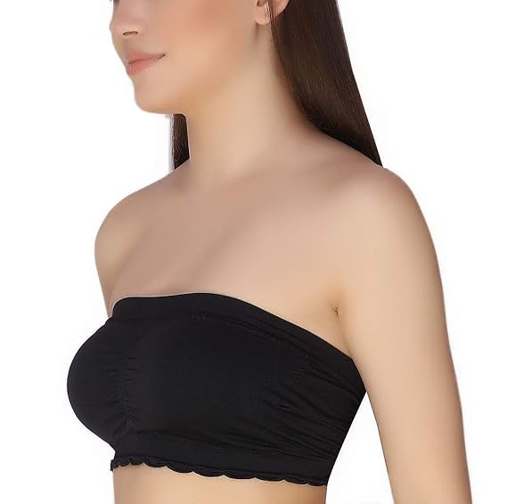 GLAMORAS Women’s Nylon Spandex Tube Bra – Padded, Wire-Free, Seamless, Strapless, Stretchable Bandeau Bralette